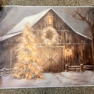 Rustic Holiday Barn Canvas with Lights